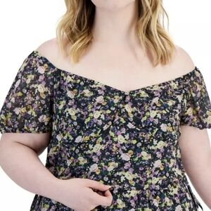 LOVE, FIRE Trendy Plus Size Mesh Top In Black Floral